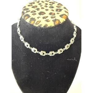 Vintage Givenchy Silver Choker Necklace GG Link 13in Designer Statement
